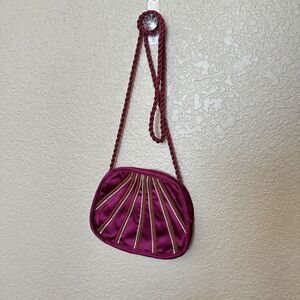 Vintage Small Crossbody Made In Italy For Walborg Burgundy And‎ Gold Satin